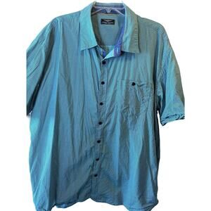 Across The Pond Men’s 3X Blue Green Short Sleeve Button Down Cotton Shirt